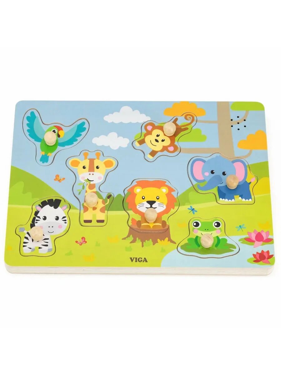 Пазл-вкладыш со звуком Обитатели джунглей 7 деталей