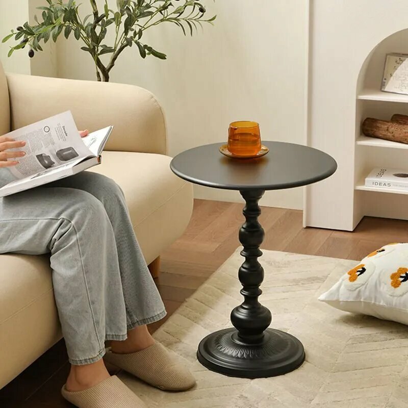 Столик журнальный черная винтажная круглая 40x40x52 см металл