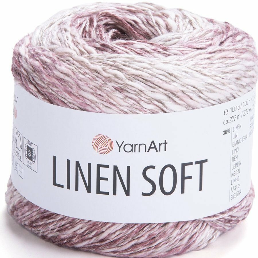 Пряжа Yarnart LINEN SOFT 7405 пудра/белый (4 мотка)