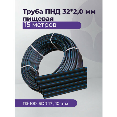 фото Труба пнд 32*2,0 мм пищевая (пэ 100, sdr17,10атм) tebo , 15 метров rtp