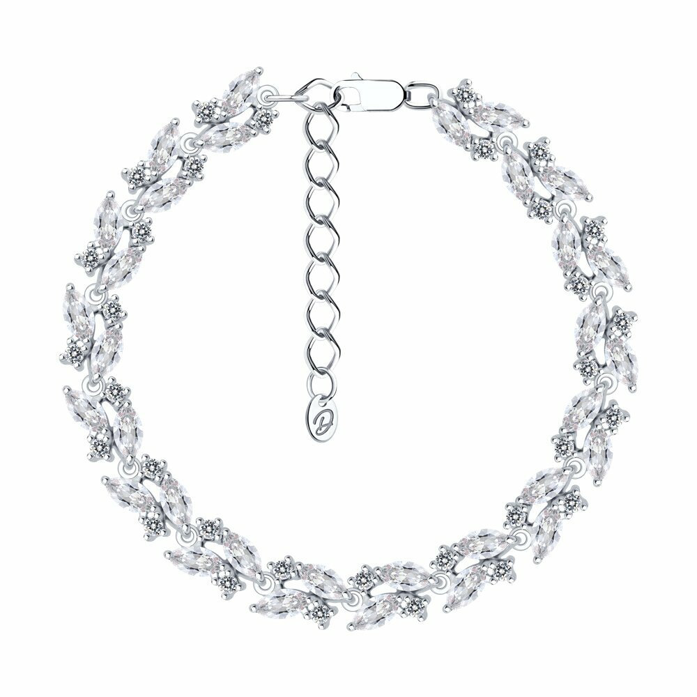 Браслет Diamant, серебро, 925 проба, родирование, фианит