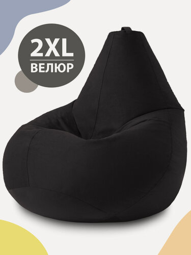 Изображение товара Кресло мешок MyPuff, бескаркасное кресло, пуфик мешок, размер XХL, мебельный велюр, черный