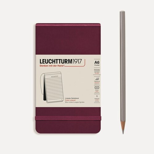 Изображение товара Блокнот Leuchtturm1917 Portrait Pocket A6 (9x15см.) 80г/м2 - 184 стр. в линейку, твердая обложка, цвет: Красный Портвейн