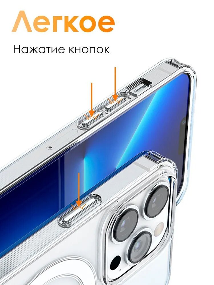 Чехол на айфон 16 с поддержкой MagSafe/ использования магнитных аксессуаров, противоударный, прозрачный — фото 1