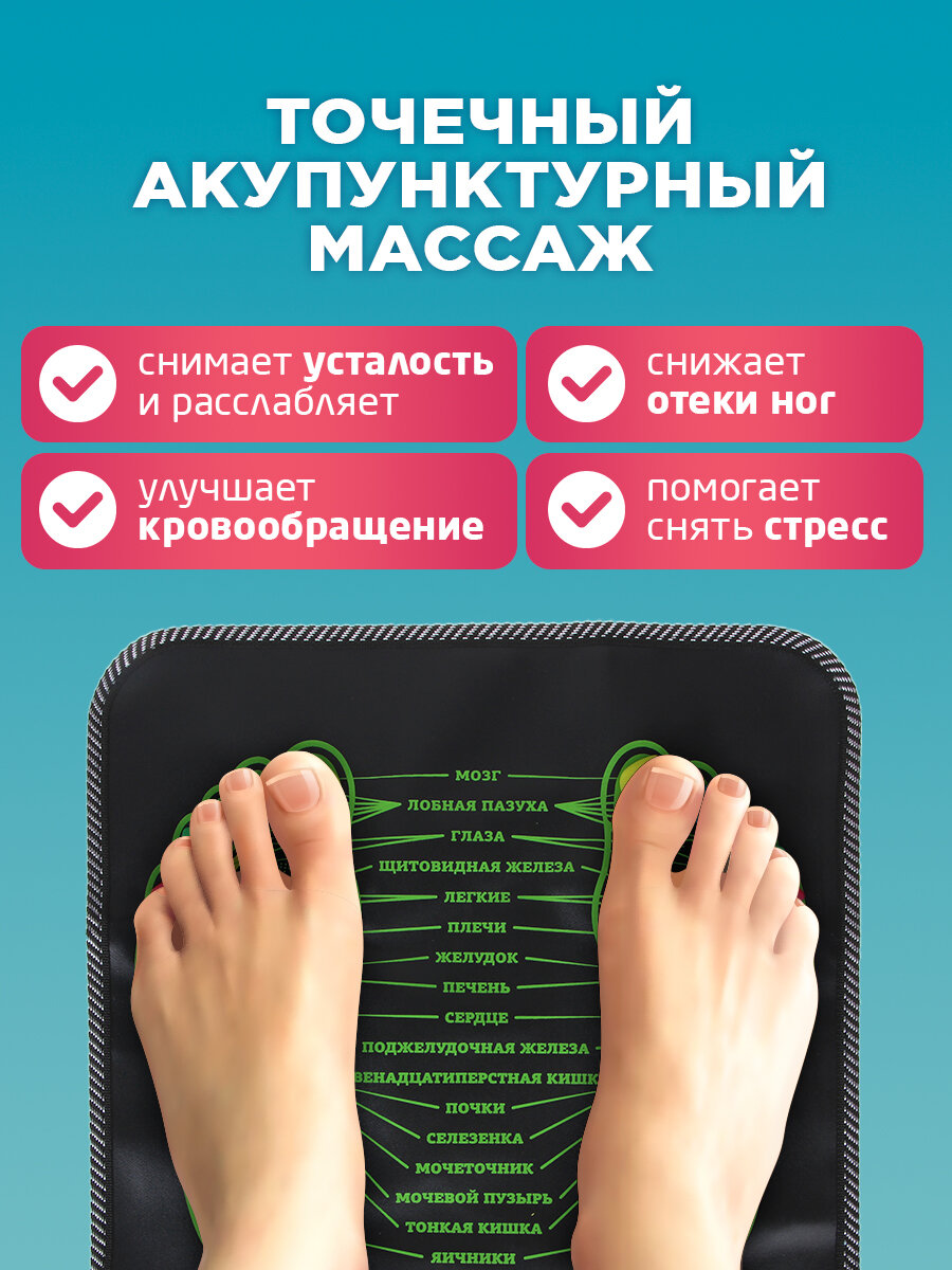 Массажный Коврик Коврик массажный для ног SILAPRO, 35х35см/ Массажер для ног/ Акупунктурный массажер для стоп/ Миостимулятор для ног