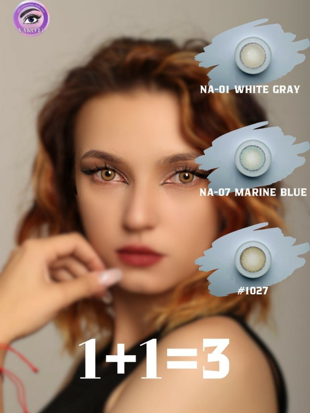 1+1=3 Корея, 72+2+74, Цветные контактные линзы, "VAKO’Li", декоративные линзы, без диоптрий, Для красоты.