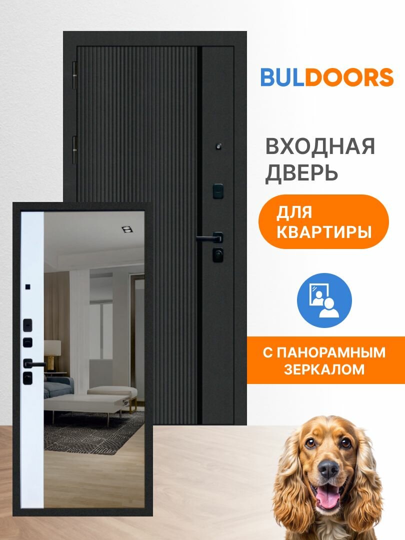 Дверь входная металлическая квартирная BULDOORS 90 РP, Панорама 2050x960, Левая, шагрень черный