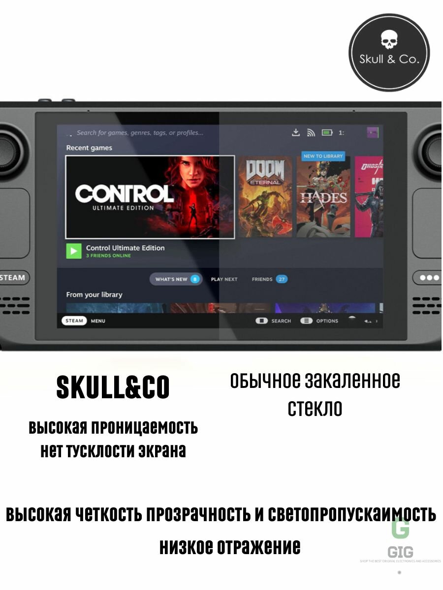 Премиум защитное стекло Skull & Co для Steam Deck/OLED, комплект из 2 штук, цвет прозрачный — фото 1