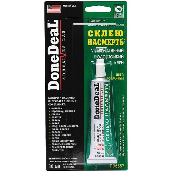 Водостойкий универсальный прозрачный клей Done Deal Склею насмерть DD6657 30 мл