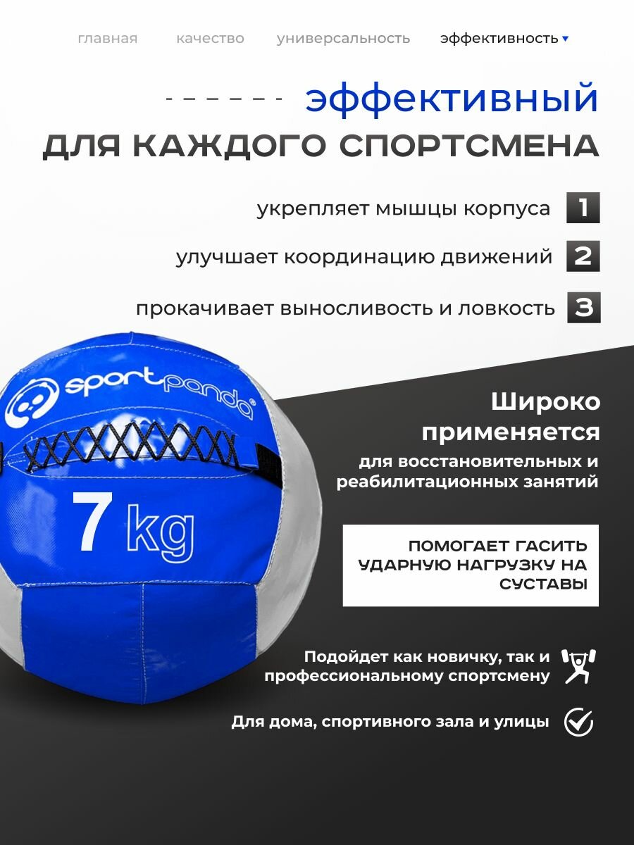Медбол SportPanda, ПВХ, диаметр 38 см, 7 кг, армированные швы — фото 1