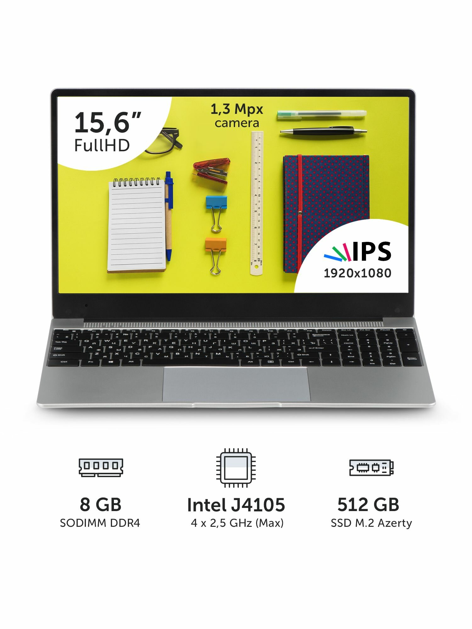 Ноутбук Azerty RB-1550 (15.6" IPS 1920x1080, Intel J4105 4x1.5GHz, 8Gb DDR4, 512Gb SSD)