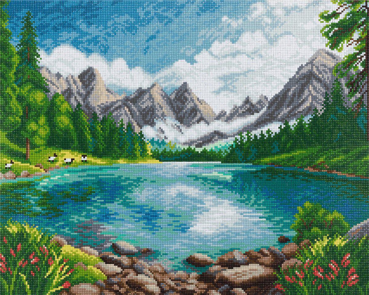 Фрея ALPD-240-DC85 кристальная алмазная мозаика на подрамке Озеро в горах 50x40 см для интерьера