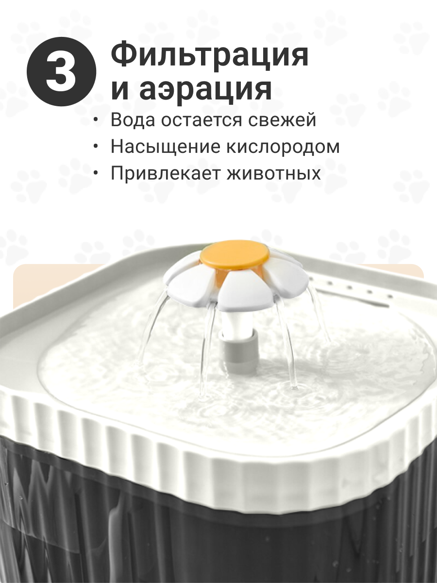 Автоматическая поилка, Фонтан для кошек, собак ZOOWELL PW-109/BW с подсветкой, черно-белый, 2,5л — фото 1
