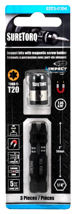 Биты SureTorq TORX T20 2 шт + Магнитная муфта