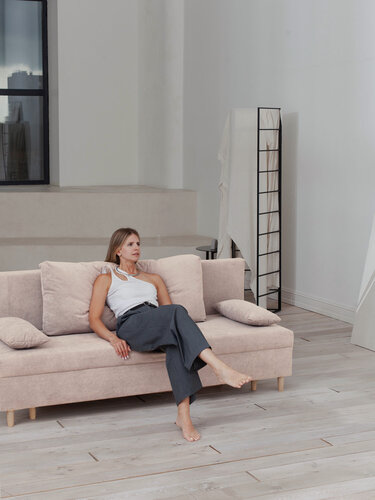 Изображение товара Раскладной диван кровать Токио NEW, механизм еврокнижка, 189х72х84 см, бежевый, прямой диванчик с ящиком для хранения