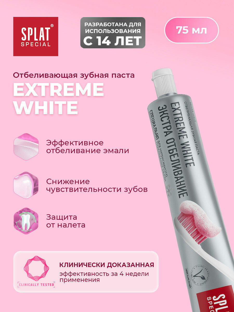 Зубная паста для отбеливания зубов SPLAT EXTREME WHITE, 2 шт по 75 мл — фото 1