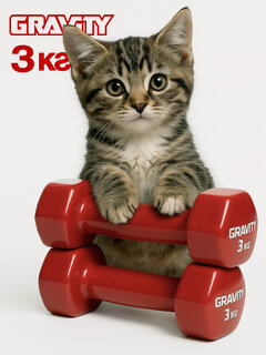 Изображение товара Гантели с виниловым покрытием Gravity, красные, 3 кг, пара, для дома, для зала