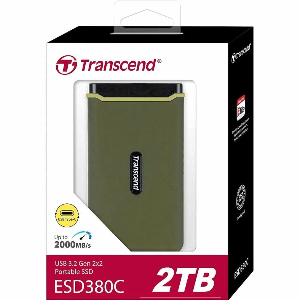Transcend жесткий диск 2TB — портативный SSD с USB 3.2 Gen 2×2, скорость до 2000 МБ/с, ударопрочный корпус