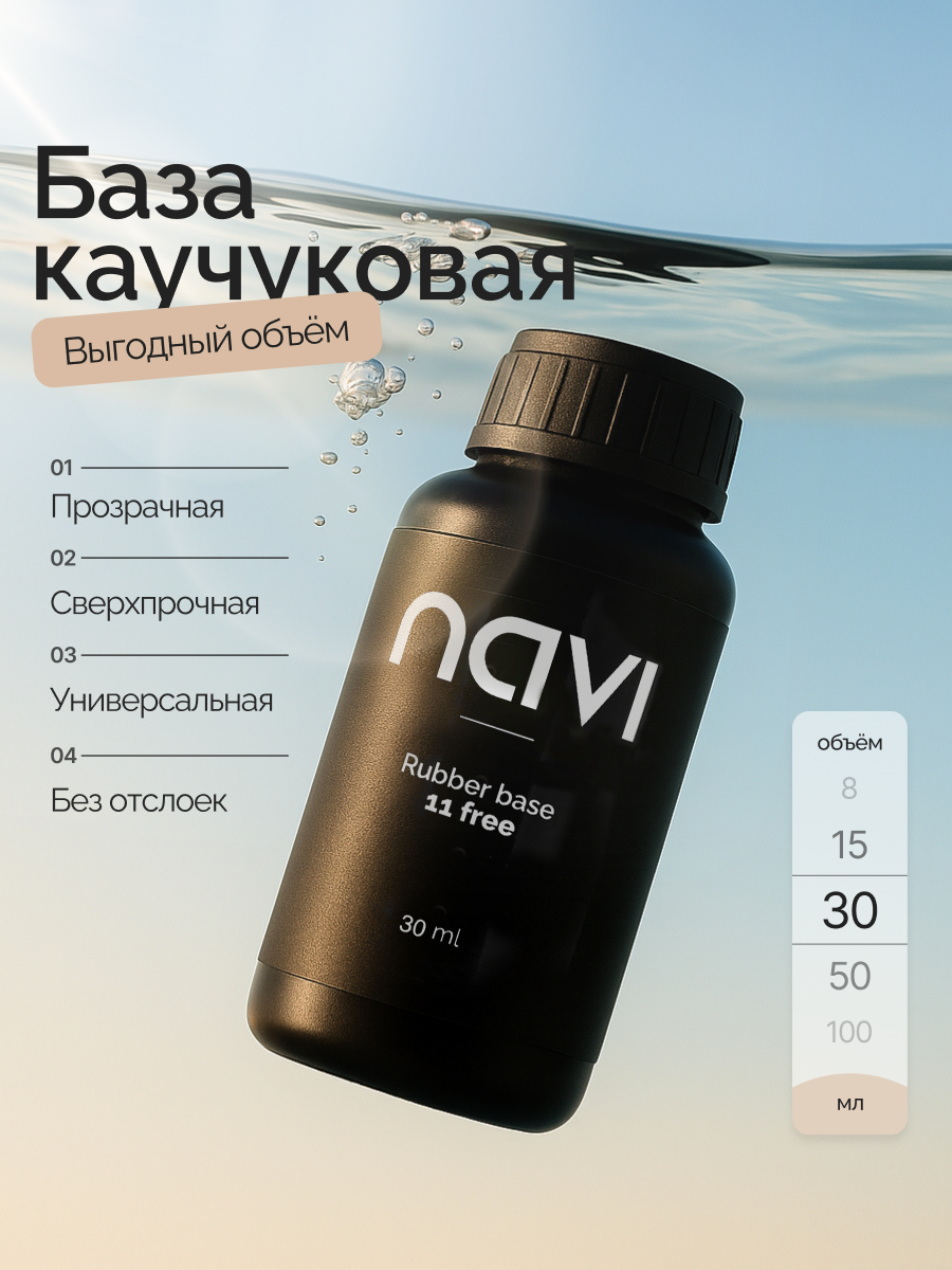 Прозрачная универсальная эластичная каучуковая база для ногтей 30 мл