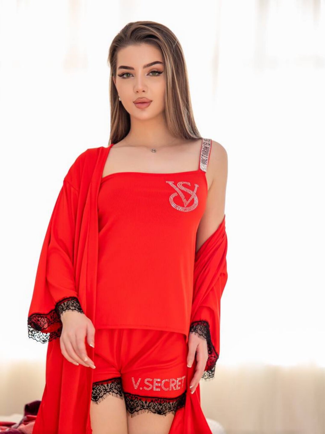 Пижама Victoria's Secret, размер 46-48, красный
