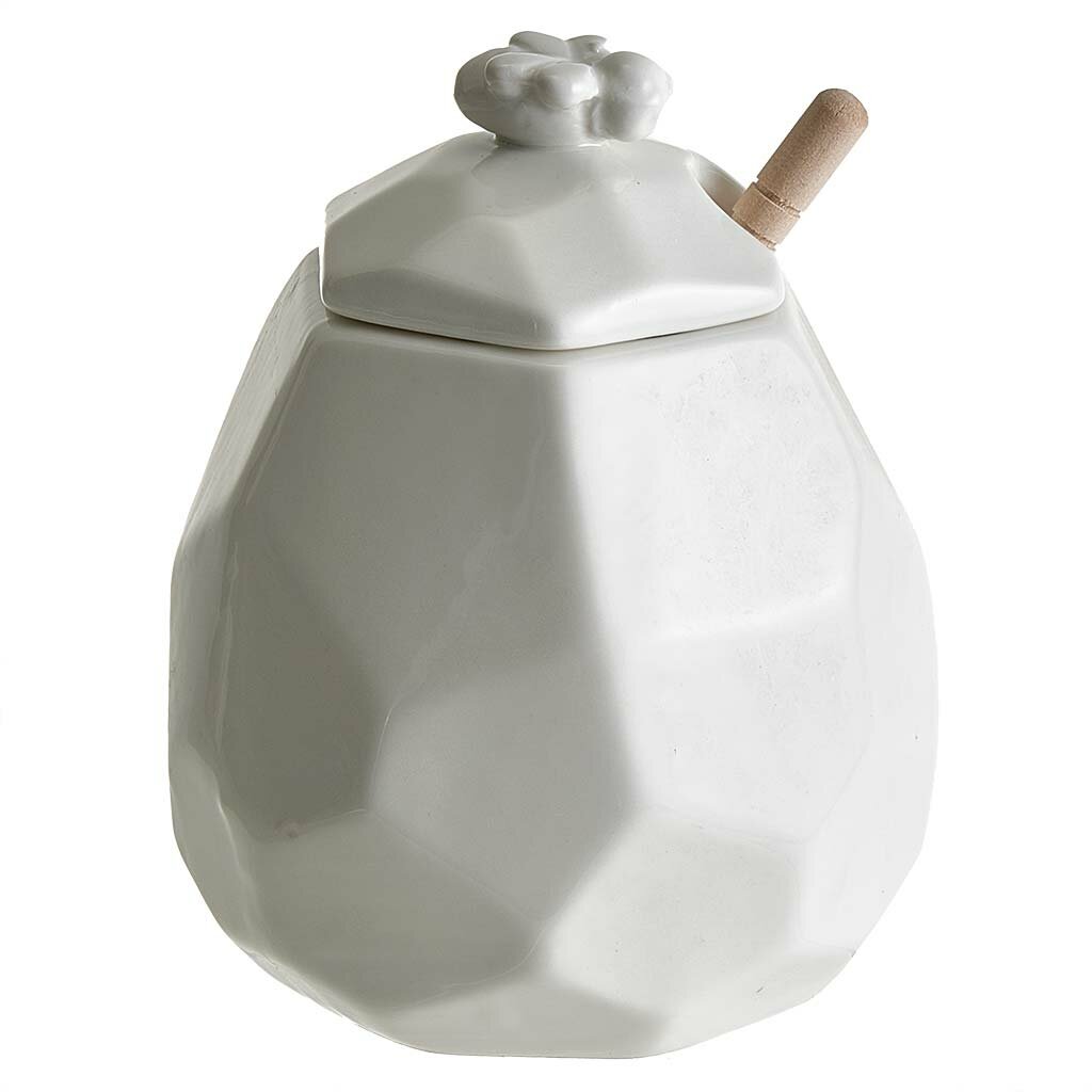 Банка для меда 550 мл фарфоровая с фарфоровой фигурной крышкой и бамбуковой ложкой Alpenkok AK5-0021