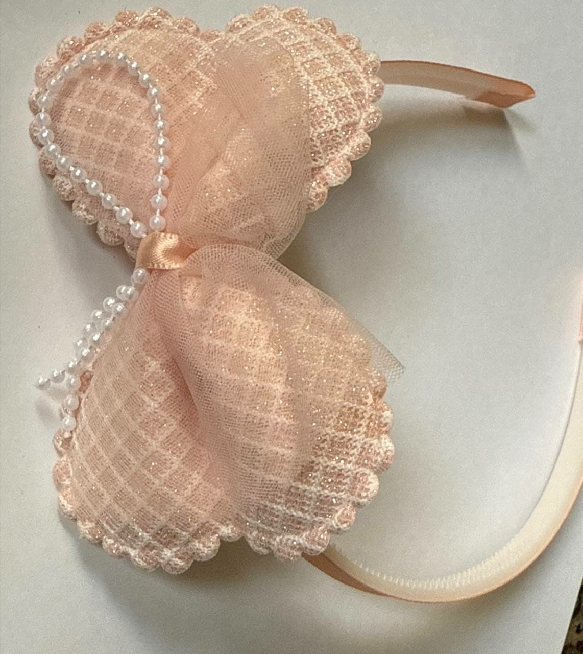 Ободок, для девочек, пластик, с бантом и стразами, 1 шт, розовый 03