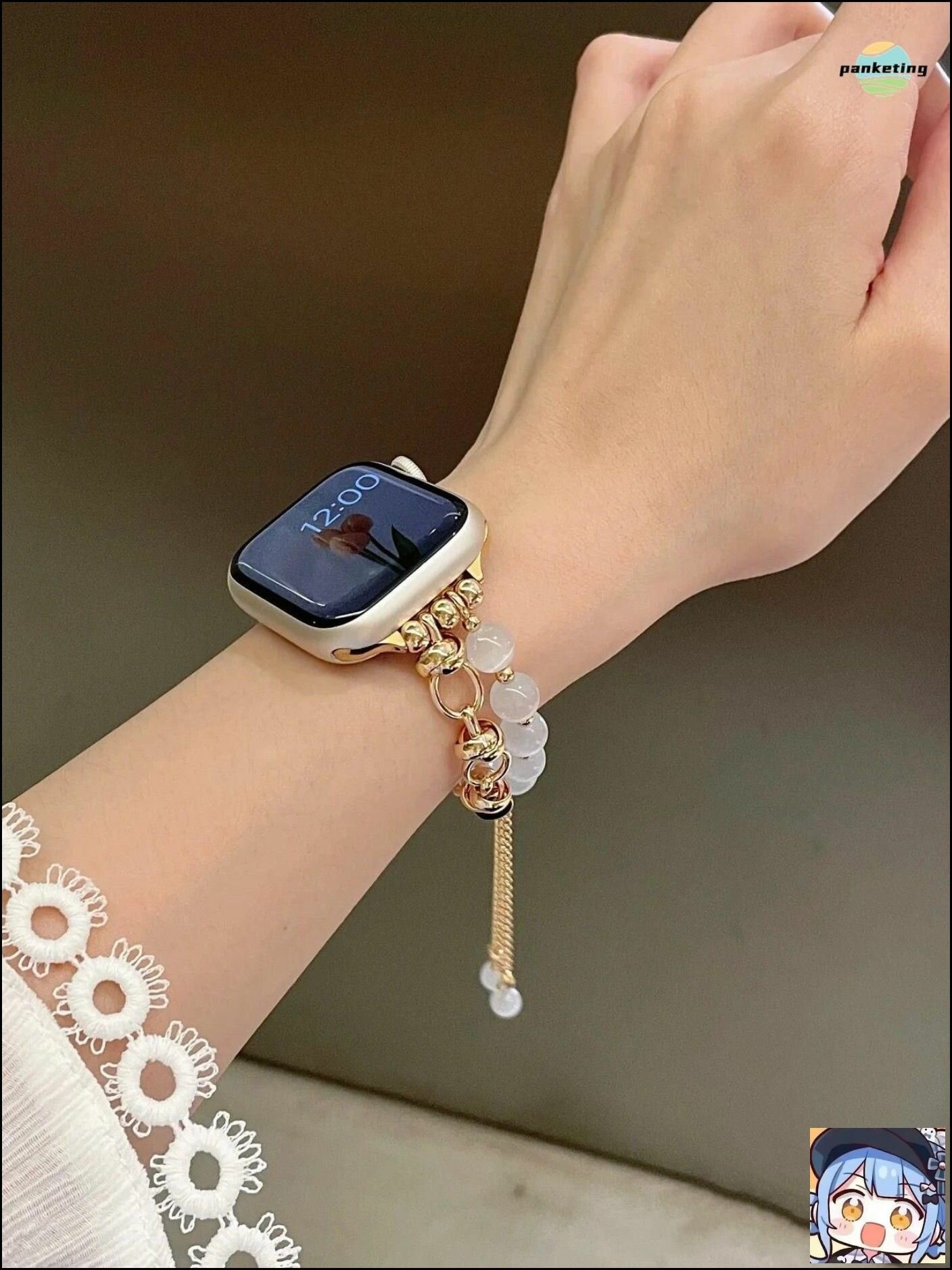 Ремешок для Apple Watch 38/40/41 мм, стальной браслет с белыми и золотыми элементами, универсальный аксессуар — фото 1