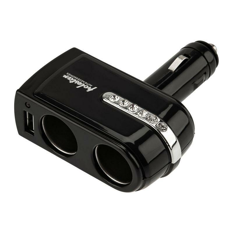 Разветвитель автоприкуривателя 2 гнезда 1хUSB (5 V 1000 mA) Rexant 16-0238