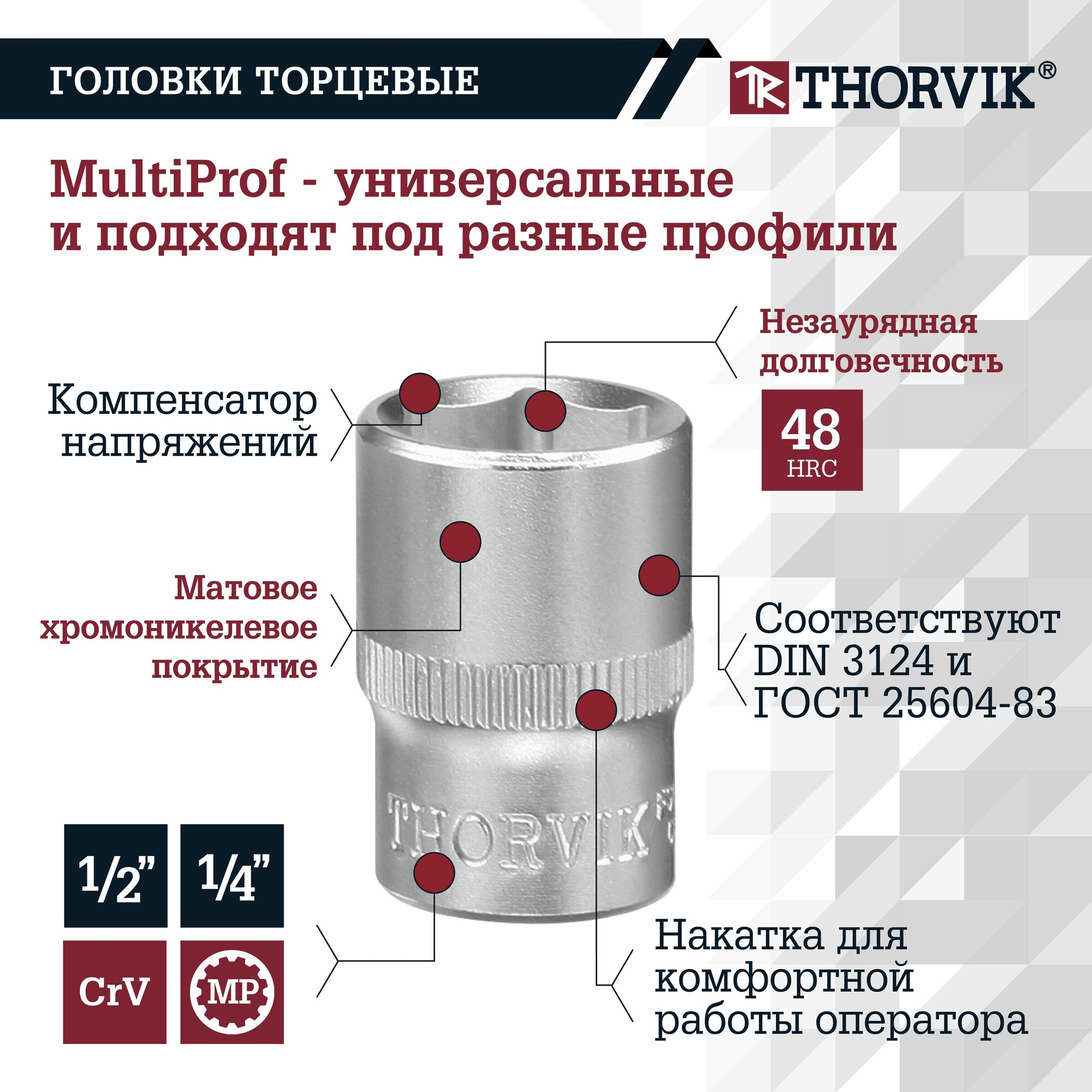 Набор Инструмента Универсальный 1/4";1/2"Dr С Головками Торцевыми Multiprof;77 Предметов Thorvik - фото №4