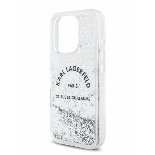 Lagerfeld для iPhone 16 Pro Max чехол Liquid Glitter RSG logo Hard Silver серебристый
