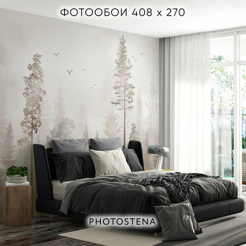 фото Фотообои на стену флизелиновые встык photostena лесной туман 4,08 x 2,7 м 11,02 м2