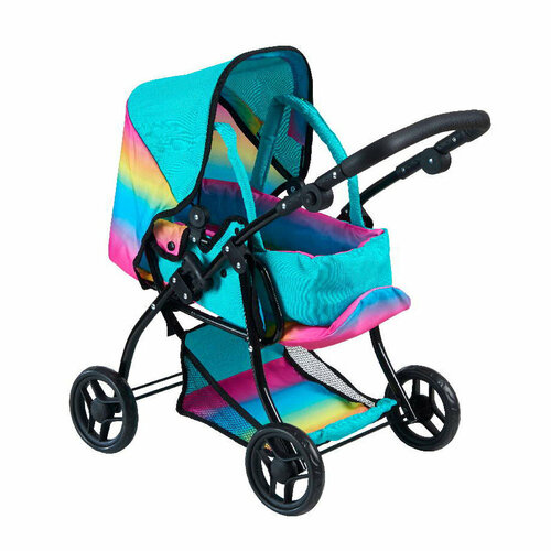 Коляска-люлька для кукол бирюзовая с радужной отделкой 9672/цвeт№2