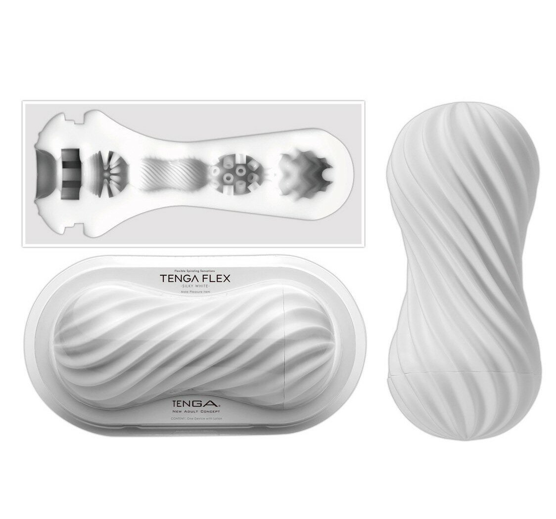 Мастурбатор «Tenga Flex Silky White» насыщенный рельеф вращение