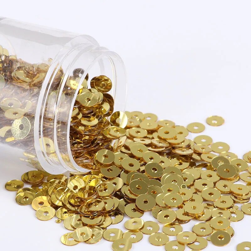 Плоские круглые пайетки из ПВХ 10 г 2-6 мм цвет в ассортименте 500-4000 шт Light Gold 4mm 10g 2000PCS