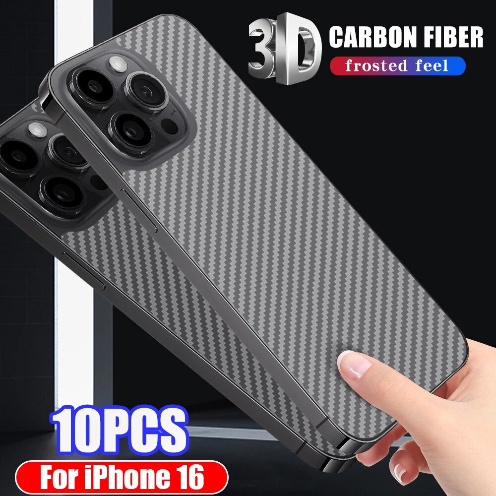 Пленка из углеродного волокна с защитой от отпечатков пальцев для iPhone 16 Pro MAX, матовая Защитная Наклейка на задний экран для iPhone 16Plus 16 Pro, For iPhone 16 ProMAX, 10PCS