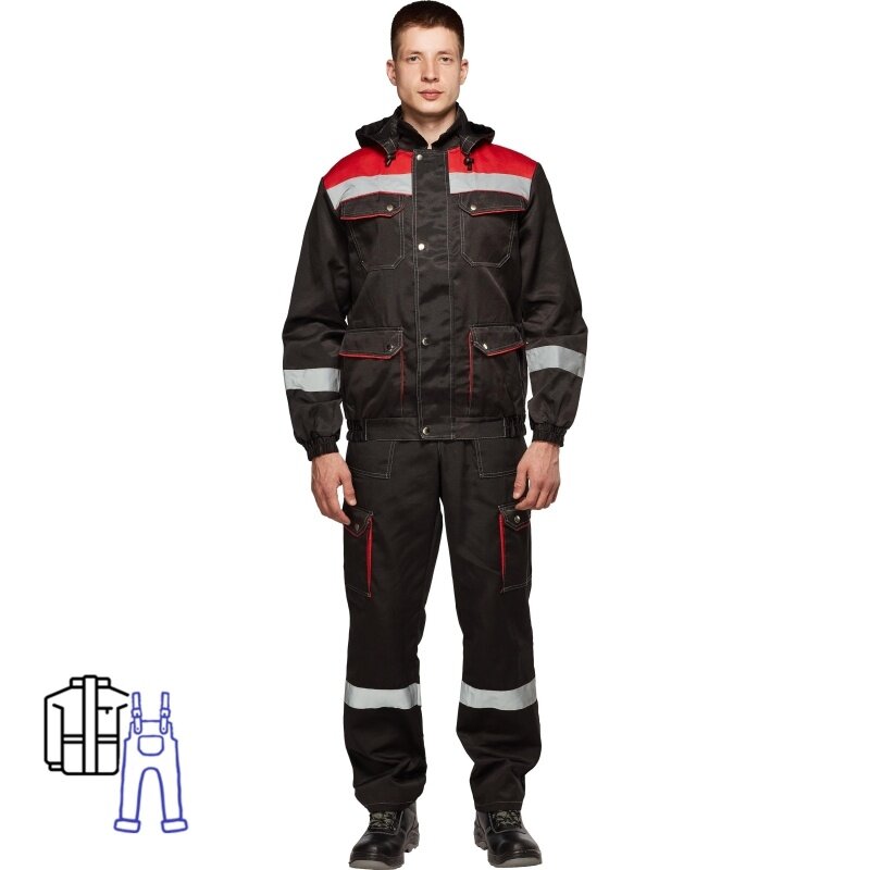 Костюм рабочий КНР летний мужской Антей черный красный размер 48-50 рост 170-176 см (Антей СОП (КПК) лет. муж черн/красн)
