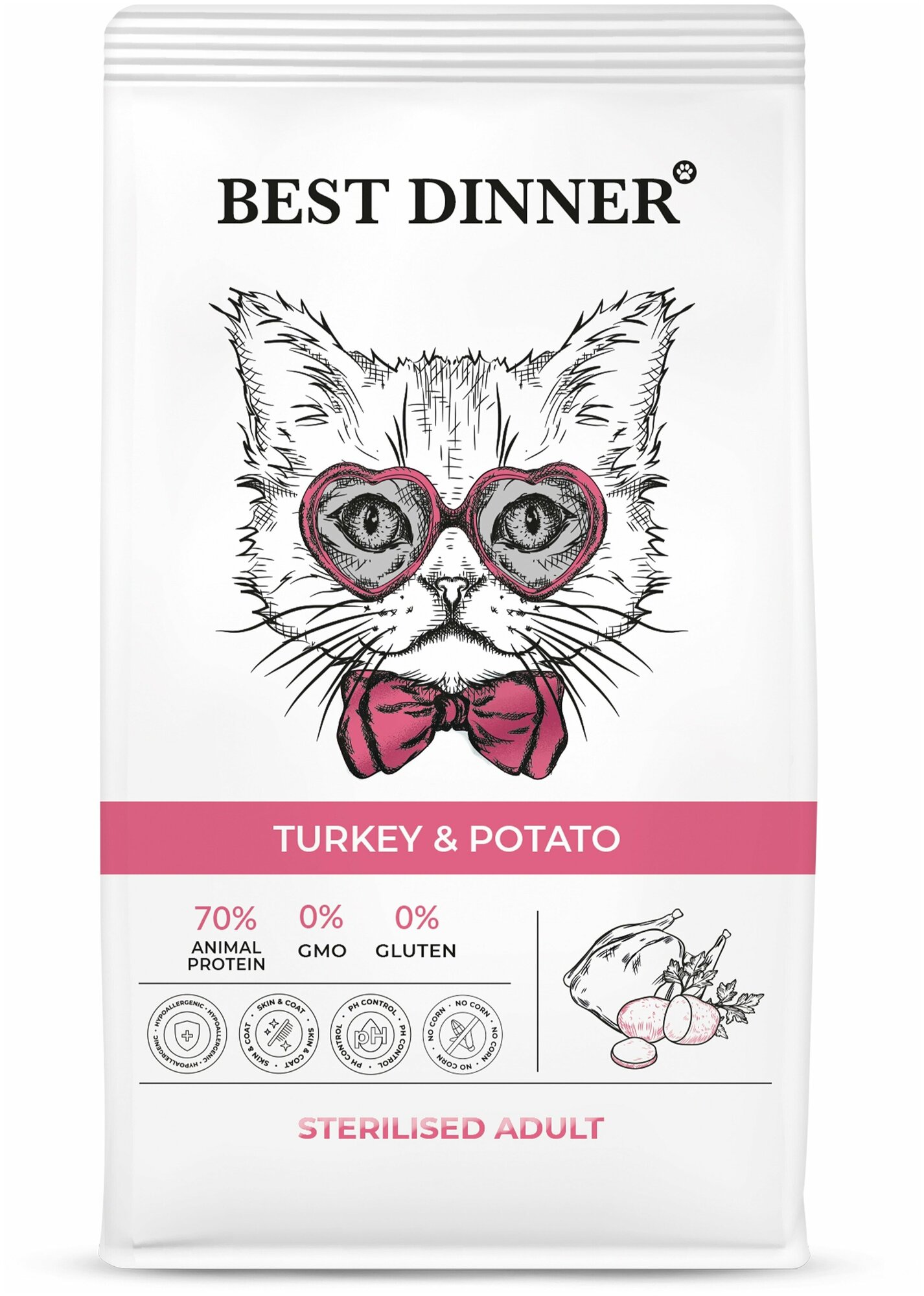 Сухой корм д/кошек Best Dinner Эдалт Стерилизат с Индейкой и Картофелем - 10 кг