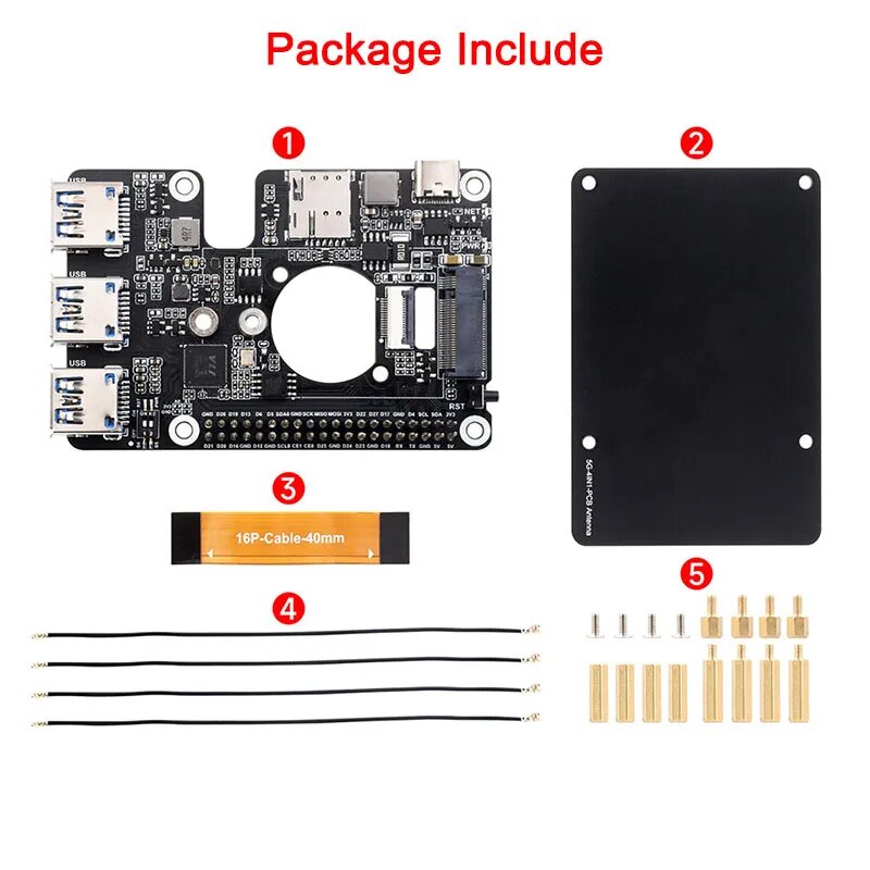 PCIe до M.2 4G/Φ USB 3,2 HAT для Raspberry Pi 5 совместимый с SIMCom/Quectel 4G/5G модули высокоскоростная сеть для RPI 5, M.2 USB3.2 HAT