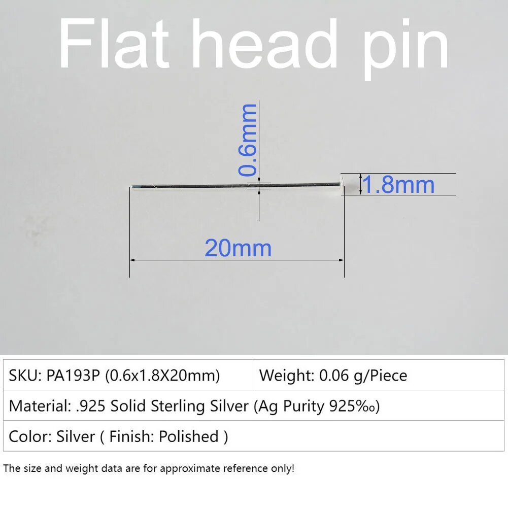 Серебряные штифты 925 пробы, 20 мм, Flat-0.6X1.8X20mm