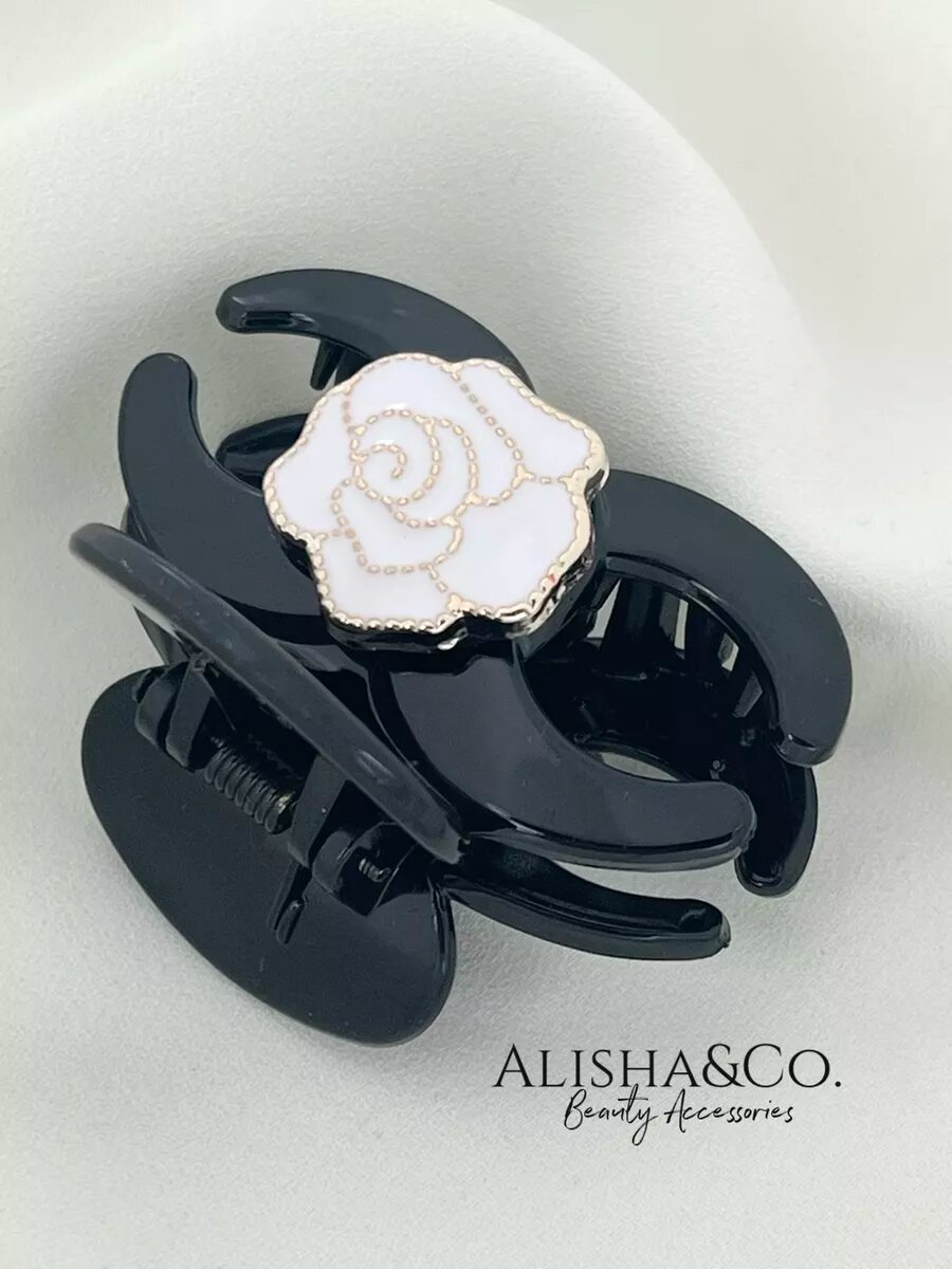 Заколка крабик для волос Коко Роза белая — фото 1