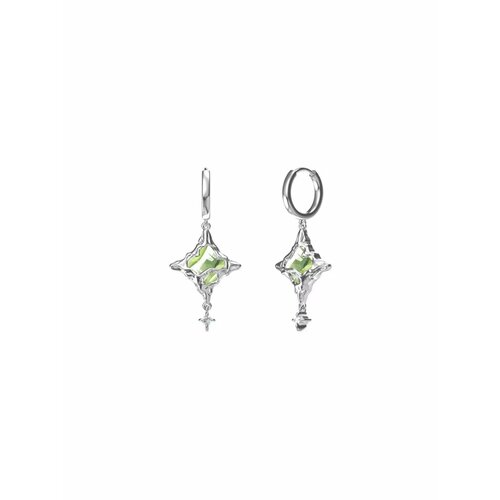 фото Серьги пусеты, серебряный, зеленый be self true jewel