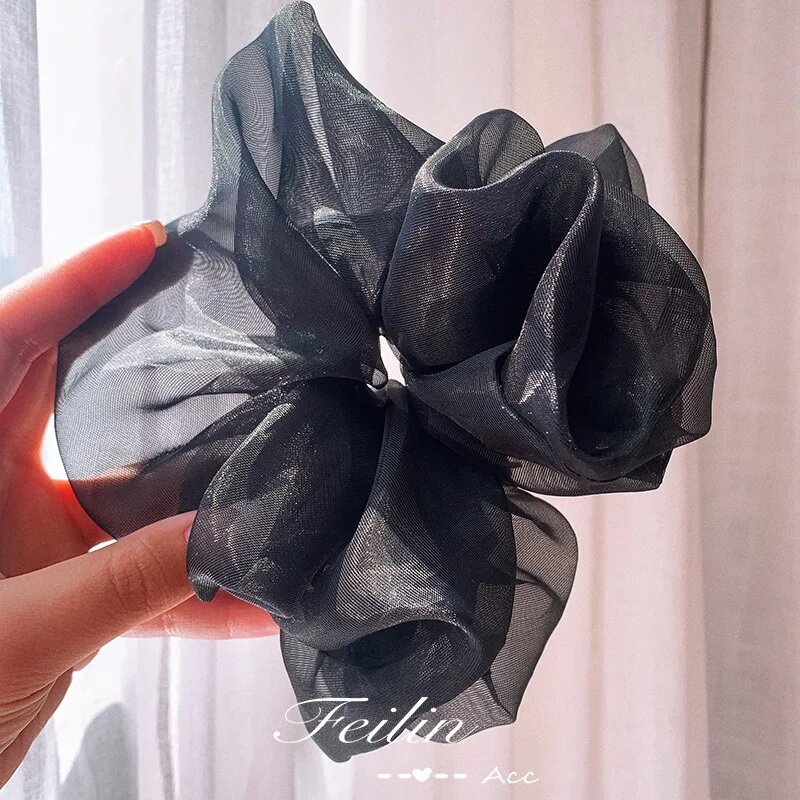 Черная шифоновая резинка для волос 16CM