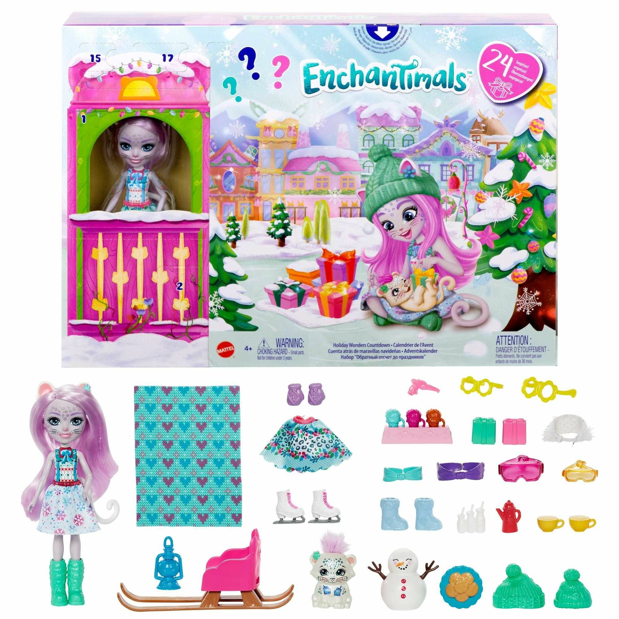 Кукла Enchantimals Mattel - Адвент-календарь с куклой Сивилла Снежный Барс и аксессуарами - Энчантималс HHC21