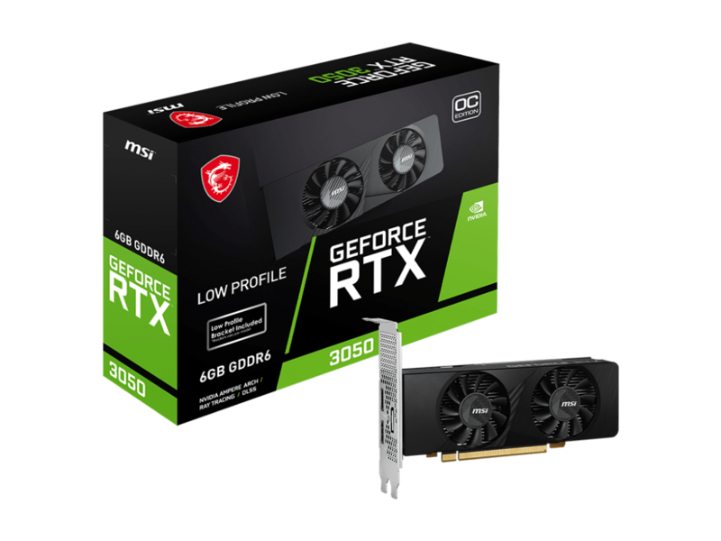 Видеокарта видеокарта/ VGA NVIDIA GeForce RTX 3050 LP 6G OC 6GB, GDDR6/96-bit, PCIe 4.0, 2xHDMI 2.1, 1xDP, 2.1-slot