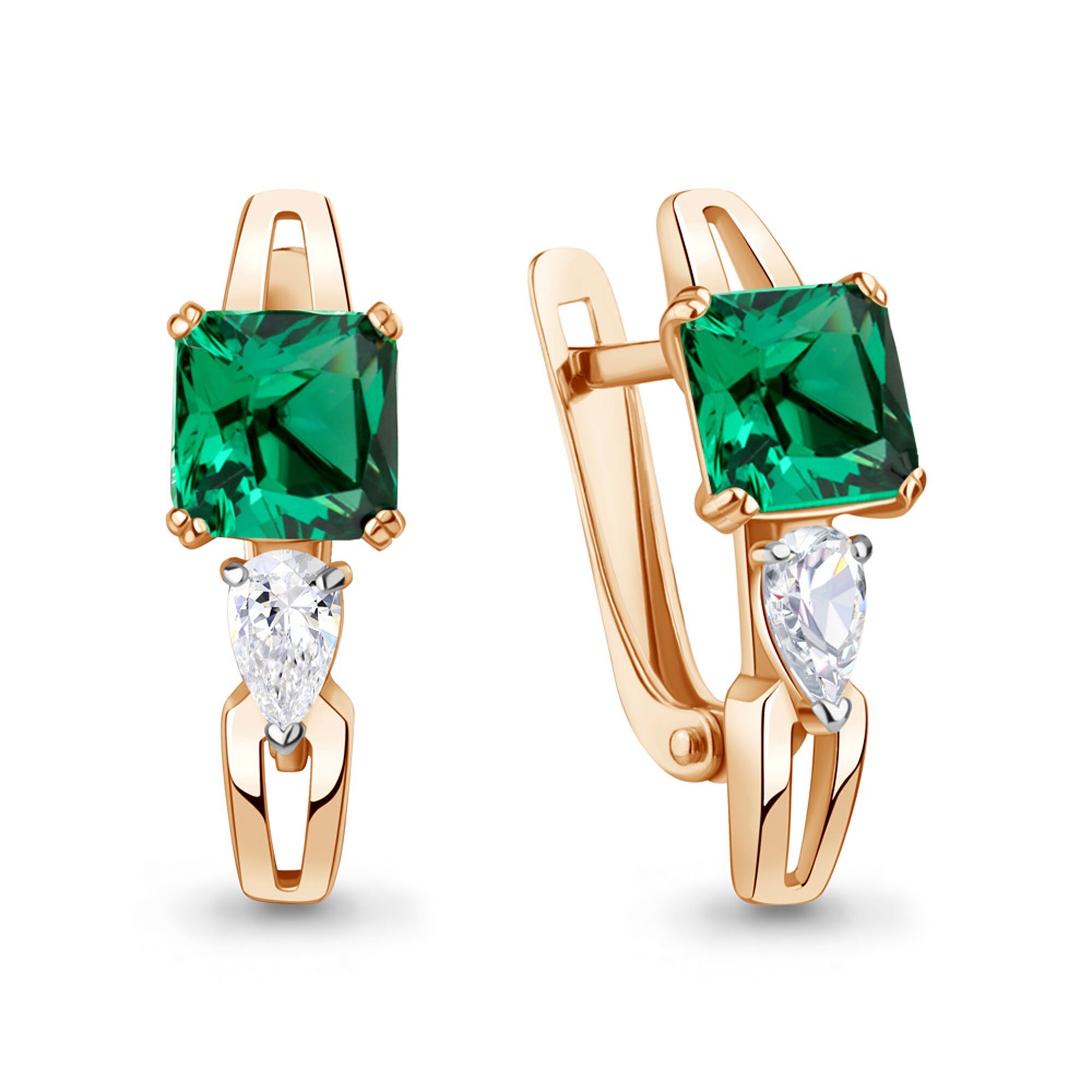Серьги Diamant online, серебро, 925 проба, золочение, фианит, изумруд синтетический, , зелeный