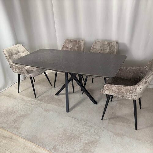 фото Стол кухонный mesa design erizo 2.0, 140х80 cм, керамогранит, черный, подстолье металл