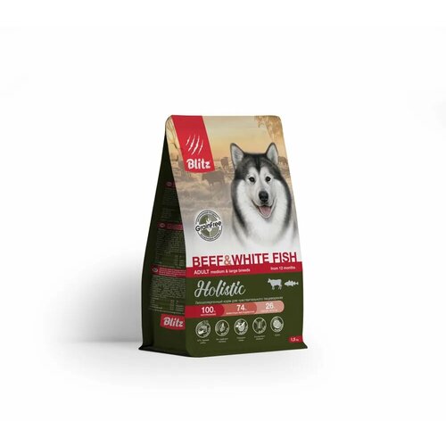 Сухой корм с говядиной и белой рыбой Blitz Holistic Beef & White Fish для взрослых собак средних и крупных пород 1,5 кг