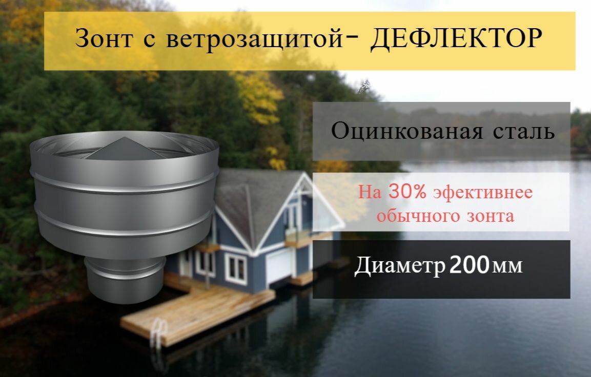 Дефлектор оцинкованный D200мм колпак с ветрозащитой для воздуховода и вентиляция или дымохода