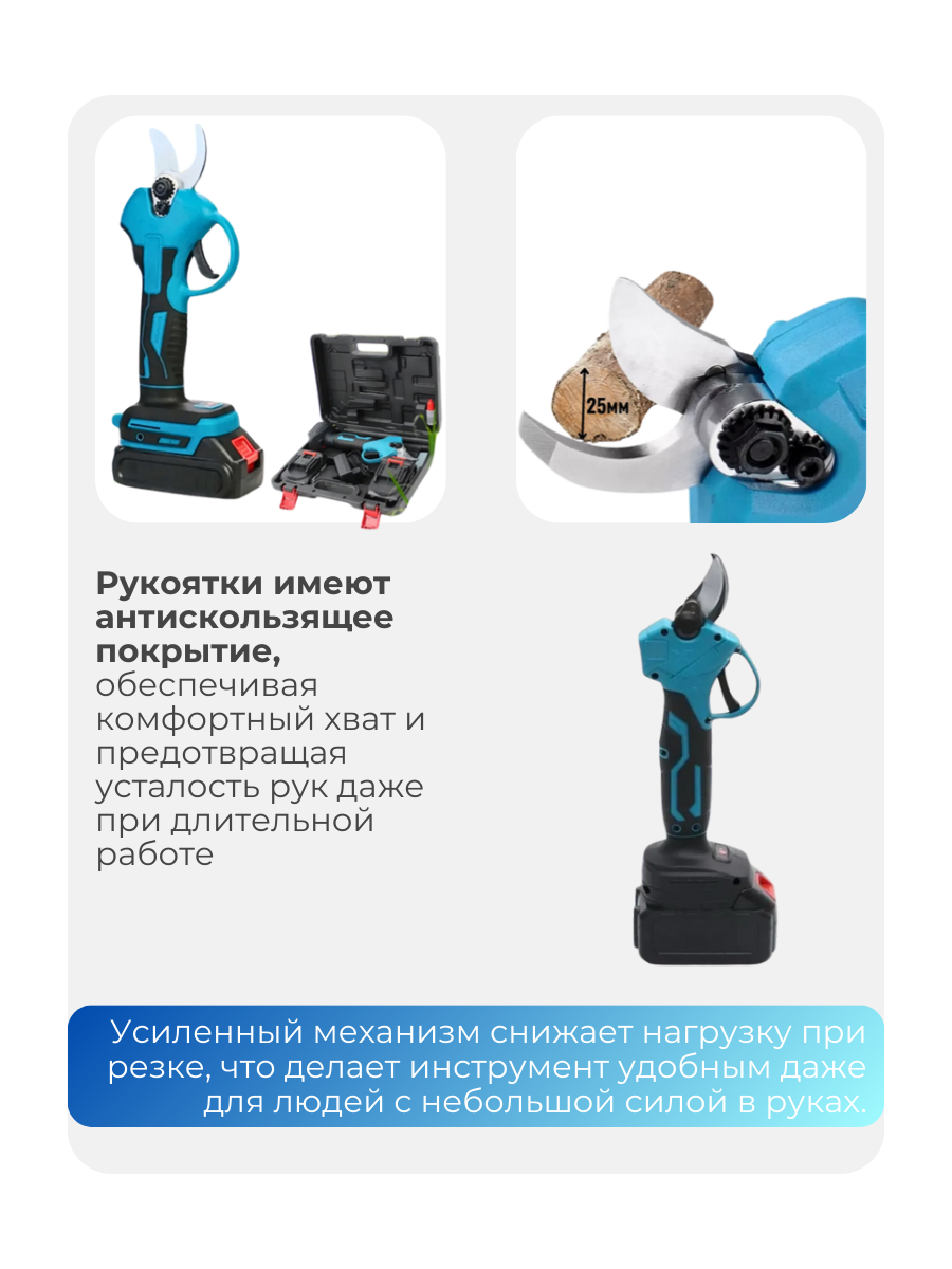 Изображение Секатор аккумуляторный садовый с 2 аккумуляторами и с кейсом 48В