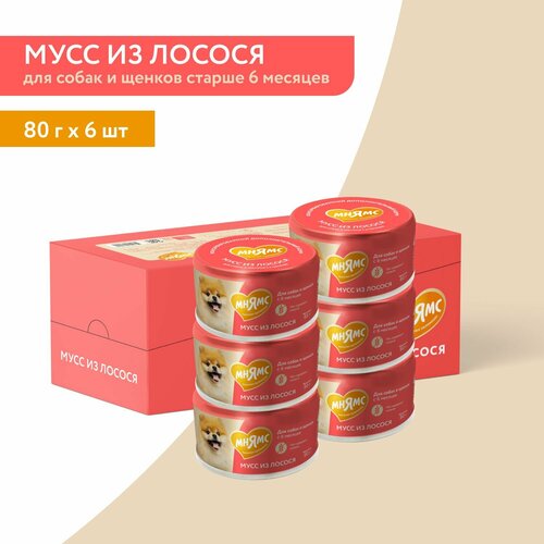 Влажный корм Мнямс Мусс из лосося для собак и щенков старше 6 месяцев 80гх6шт.